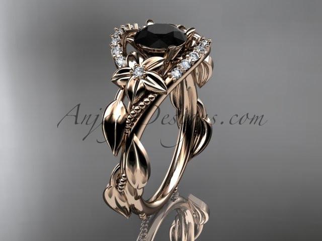 14kt rose gold diamond unique engagement ring, wedding ring with a Black Diamond center stone ADLR326 - AnjaysDesigns