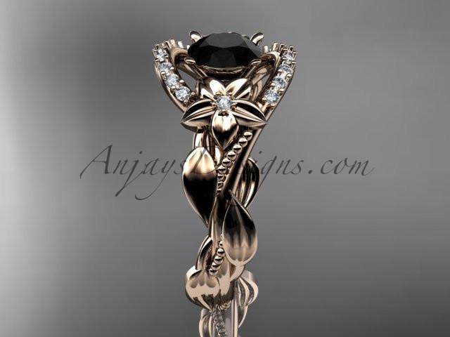 14kt rose gold diamond unique engagement ring, wedding ring with a Black Diamond center stone ADLR326 - AnjaysDesigns