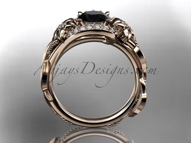 14kt rose gold diamond unique engagement ring, wedding ring with a Black Diamond center stone ADLR326 - AnjaysDesigns