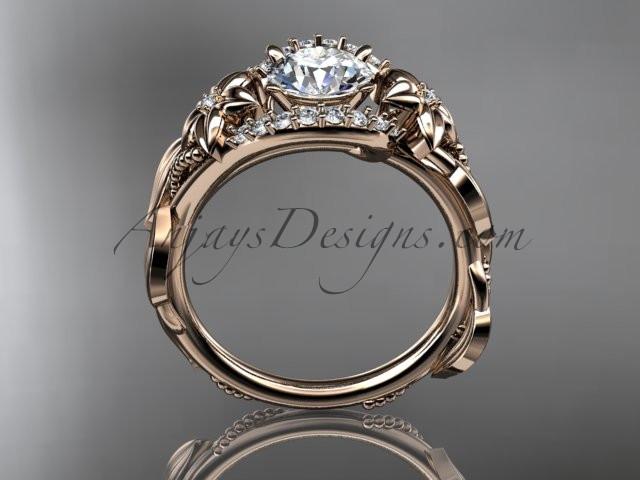 14kt rose gold diamond unique engagement ring, wedding ring with a "Forever One" Moissanite center stone ADLR326 - AnjaysDesigns