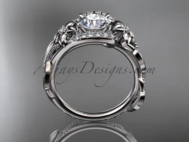 Platinum diamond unique engagement ring, wedding ring with a "Forever One" Moissanite center stone ADLR326 - AnjaysDesigns