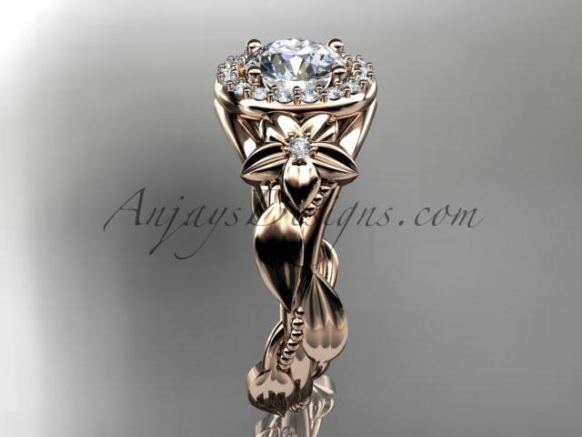 14kt rose gold diamond unique leaf and vine, floral engagement ring ADLR327 - AnjaysDesigns