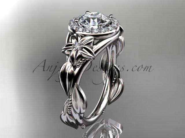 Platinum diamond unique leaf and vine, floral engagement ring ADLR327 - AnjaysDesigns