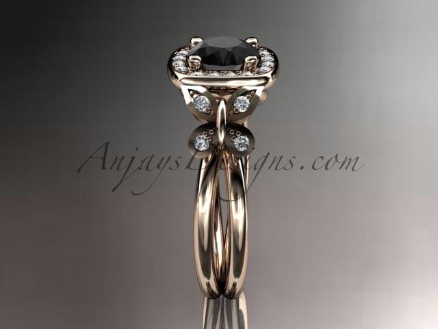 14kt rose gold diamond unique butterfly engagement ring, wedding ring with a Black Diamond center stone ADLR330 - AnjaysDesigns