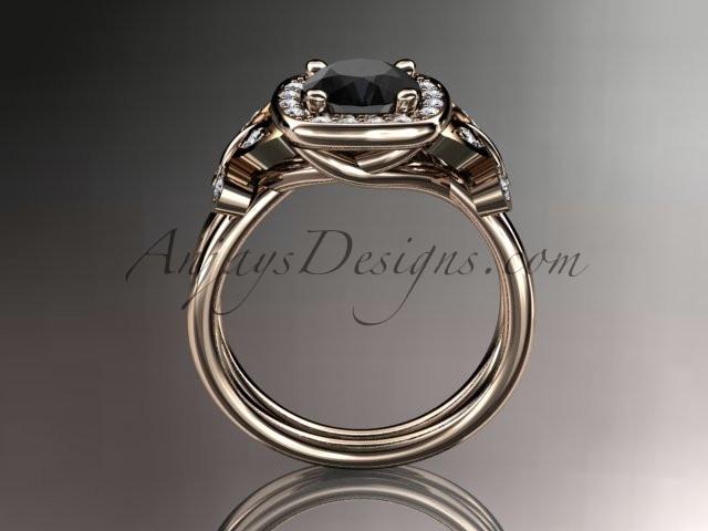 14kt rose gold diamond unique butterfly engagement ring, wedding ring with a Black Diamond center stone ADLR330 - AnjaysDesigns