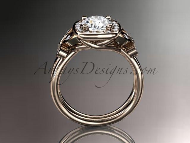 14kt rose gold diamond unique butterfly engagement ring, wedding ring with a "Forever One" Moissanite center stone ADLR330 - AnjaysDesigns