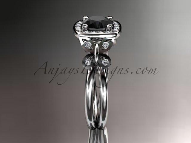 14kt white gold diamond unique butterfly engagement ring, wedding ring with a Black Diamond center stone ADLR330 - AnjaysDesigns