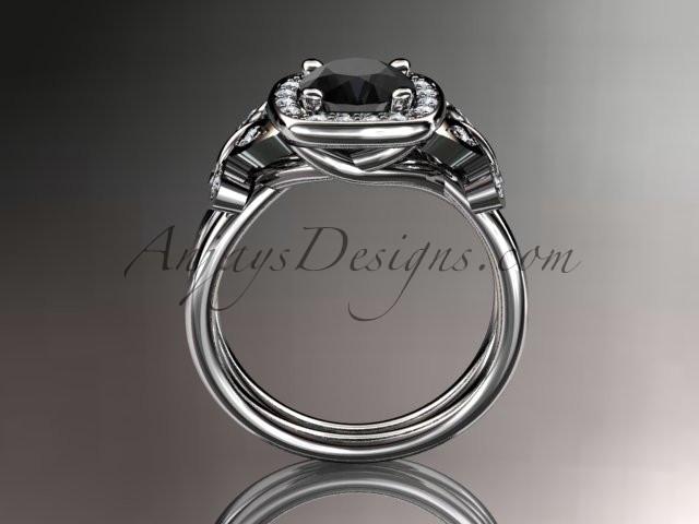 14kt white gold diamond unique butterfly engagement ring, wedding ring with a Black Diamond center stone ADLR330 - AnjaysDesigns