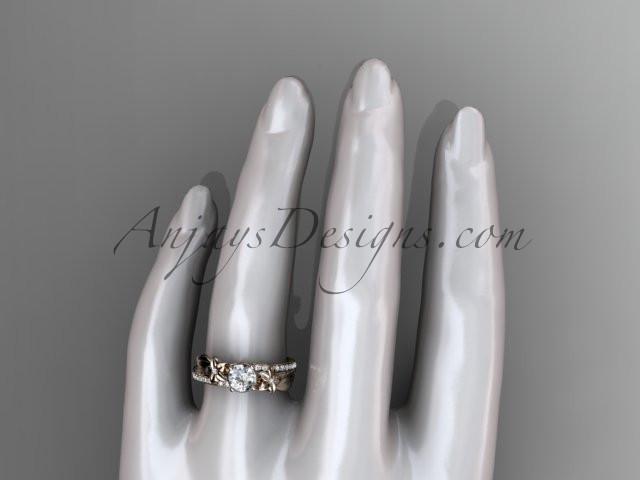 14kt rose gold diamond leaf and vine wedding ring, engagement ring ADLR331 - AnjaysDesigns