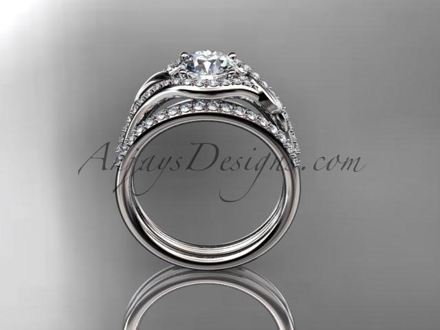 Platinum diamond leaf wedding set, engagement set ADLR334 - AnjaysDesigns