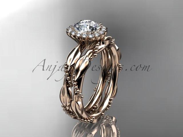 14kt rose gold diamond leaf and vine wedding set, engagement set ADLR337 - AnjaysDesigns
