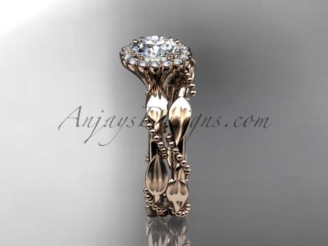 14kt rose gold diamond leaf and vine wedding set, engagement set ADLR337 - AnjaysDesigns
