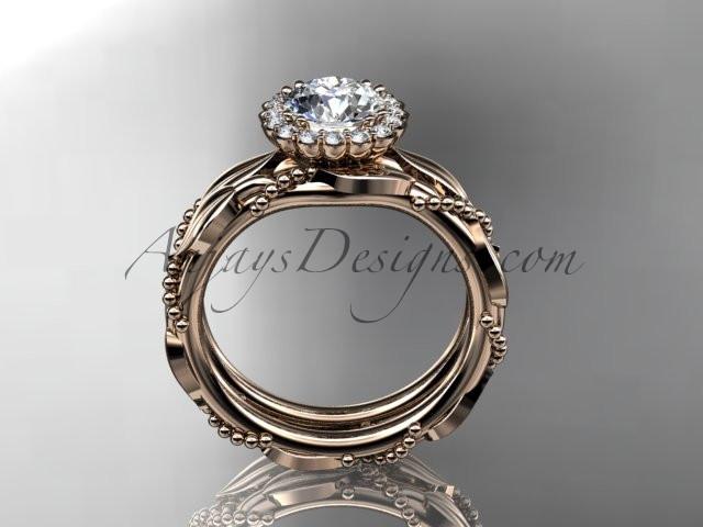 14kt rose gold diamond leaf and vine wedding set, engagement set ADLR337 - AnjaysDesigns