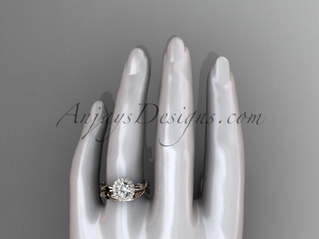 14kt rose gold diamond leaf and vine wedding set, engagement set with a "Forever One" Moissanite center stone ADLR337 - AnjaysDesigns