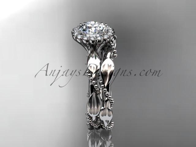 Platinum diamond leaf and vine wedding set, engagement set ADLR337 - AnjaysDesigns