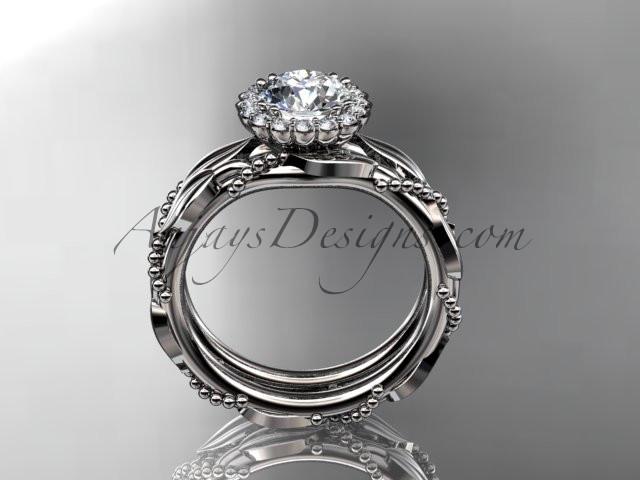 Platinum diamond leaf and vine wedding set, engagement set with a "Forever One" Moissanite center stone ADLR337 - AnjaysDesigns