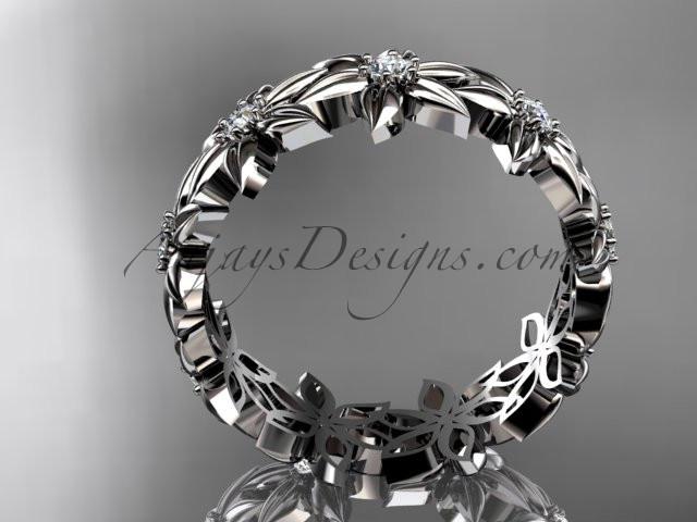 14kt white gold diamond band and vine wedding band, floral engagement band, wedding band ADLR339B - AnjaysDesigns