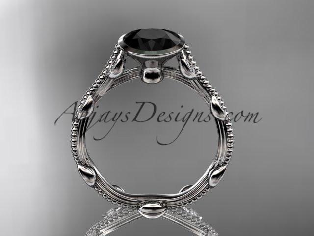platinum diamond leaf and vine wedding ring, engagement ring with Black Diamond center stone ADLR33 - AnjaysDesigns