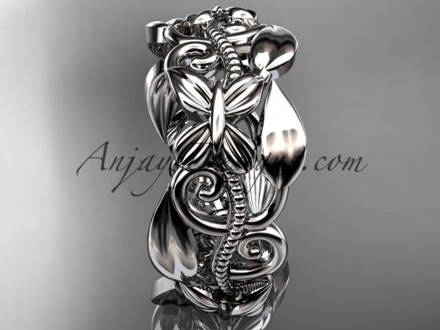 platinum leaf and vine, butterfly wedding ring,wedding band ADLR346G - AnjaysDesigns