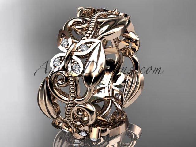 14kt rose gold leaf and vine, butterfly wedding ring,wedding band ADLR346B - AnjaysDesigns