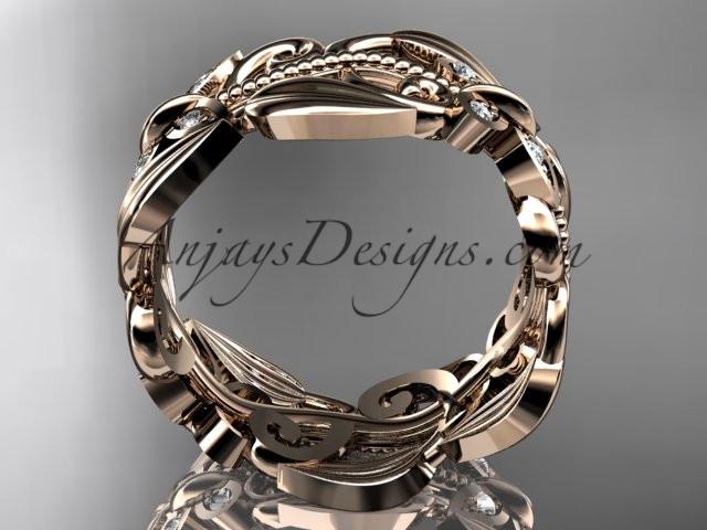 14kt rose gold leaf and vine, butterfly wedding ring,wedding band ADLR346B - AnjaysDesigns