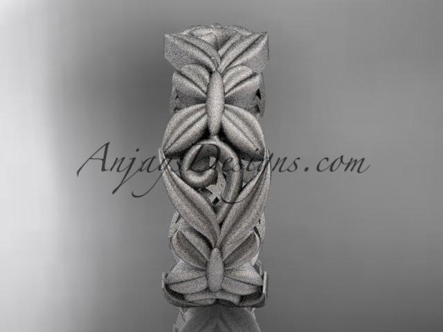platinum matte finish leaf and vine, butterfly wedding ring,wedding band ADLR348G - AnjaysDesigns