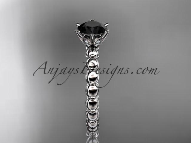 platinum diamond vine and leaf wedding ring, engagement ring with Black Diamond center stone ADLR34 - AnjaysDesigns