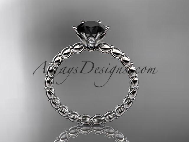 platinum diamond vine and leaf wedding ring, engagement ring with Black Diamond center stone ADLR34 - AnjaysDesigns