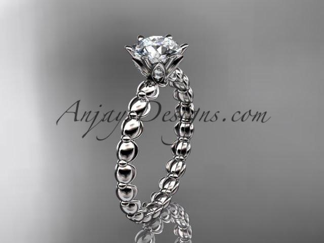 Platinum diamond vine and leaf wedding ring, engagement ring with "Forever One" Moissanite center stone ADLR34 - AnjaysDesigns