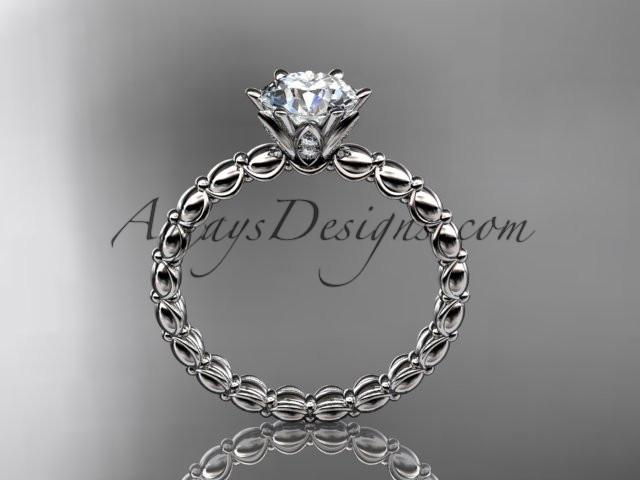 Platinum diamond vine and leaf wedding ring, engagement ring with "Forever One" Moissanite center stone ADLR34 - AnjaysDesigns