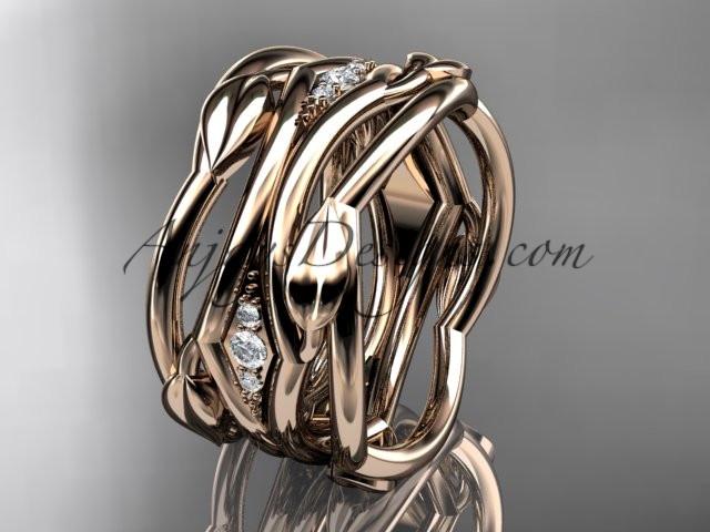 14kt rose gold leaf and vine wedding ring, wedding band ADLR351B - AnjaysDesigns