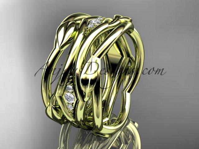 14kt yellow gold leaf and vine wedding ring, wedding band ADLR351B - AnjaysDesigns