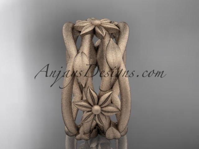 14kt rose gold matte finish leaf and vine, flower wedding ring,wedding band ADLR352G - AnjaysDesigns