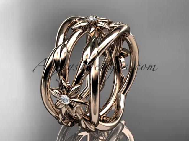 14kt rose gold leaf and vine, flower wedding ring,wedding band ADLR352B - AnjaysDesigns