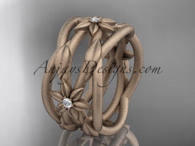 14kt rose gold matte finish leaf and vine, flower wedding ring,wedding band ADLR352B - AnjaysDesigns
