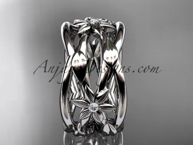 platinum leaf and vine, flower wedding ring,wedding band ADLR352B - AnjaysDesigns