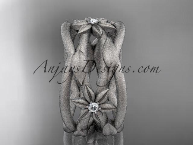 platinum matte finish leaf and vine, flower wedding ring,wedding band ADLR352B - AnjaysDesigns