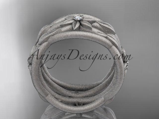 platinum matte finish leaf and vine, flower wedding ring,wedding band ADLR352B - AnjaysDesigns