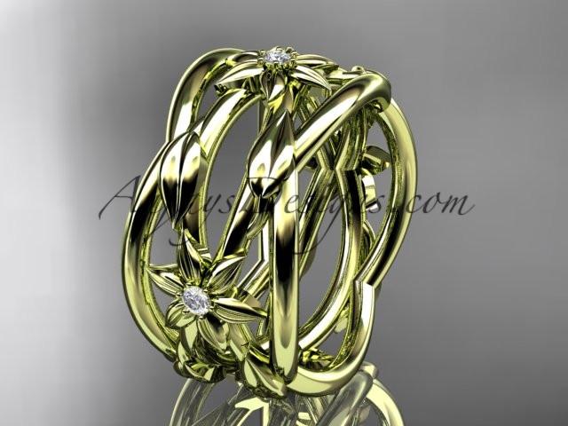 14kt yellow gold leaf and vine, flower wedding ring,wedding band ADLR352B - AnjaysDesigns