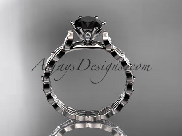 platinum diamond vine and leaf wedding ring, engagement ring with Black Diamond center stone ADLR35 - AnjaysDesigns