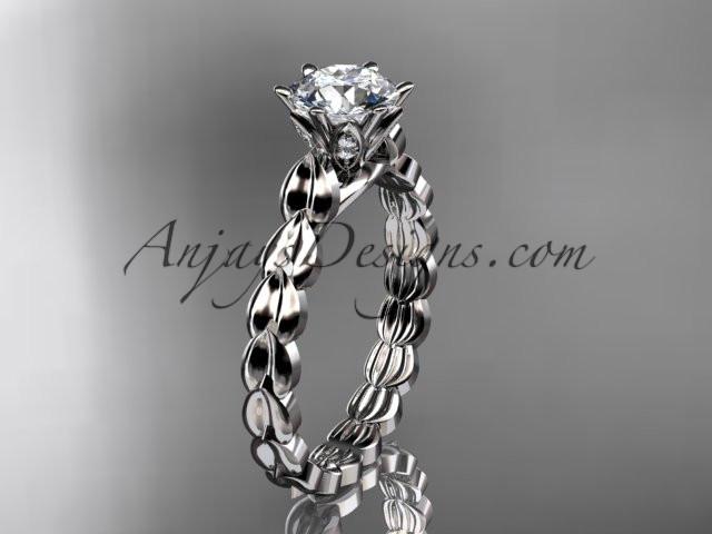 Platinum diamond vine and leaf wedding ring, engagement ring with "Forever One" Moissanite center stone ADLR35 - AnjaysDesigns