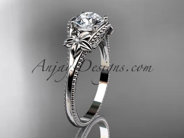 platinum diamond unique engagement ring with a "Forever One" Moissanite center stone ADLR375 - AnjaysDesigns