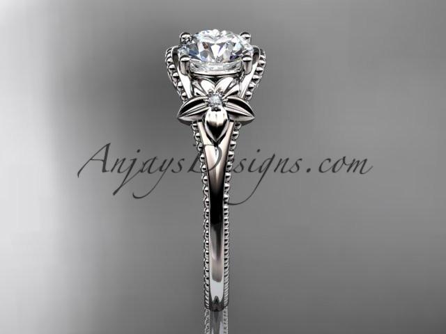 platinum leaf and flower diamond unique engagement ring ADLR375 - AnjaysDesigns