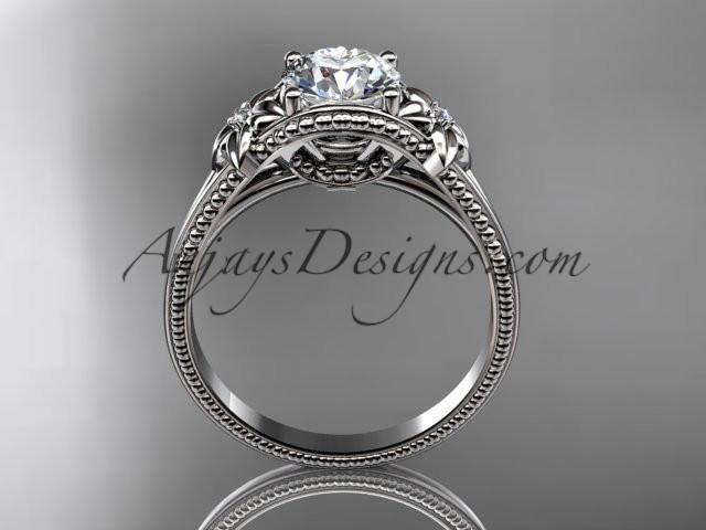platinum diamond unique engagement ring with a "Forever One" Moissanite center stone ADLR375 - AnjaysDesigns