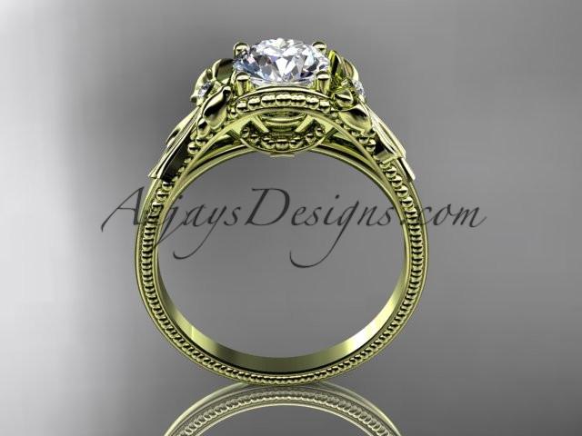 14k yellow gold leaf and flower diamond unique engagement ring ADLR376 - AnjaysDesigns