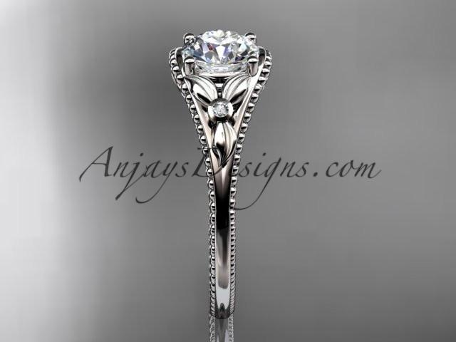 platinum leaf and flower diamond unique engagement ring ADLR377 - AnjaysDesigns