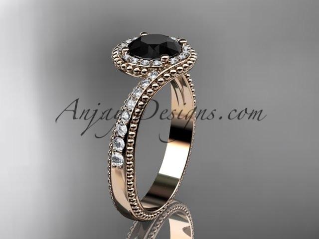 14kt rose gold halo diamond engagement ring with a Black Diamond center stone ADLR379 - AnjaysDesigns