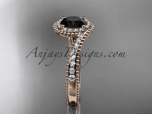 14kt rose gold halo diamond engagement ring with a Black Diamond center stone ADLR379 - AnjaysDesigns