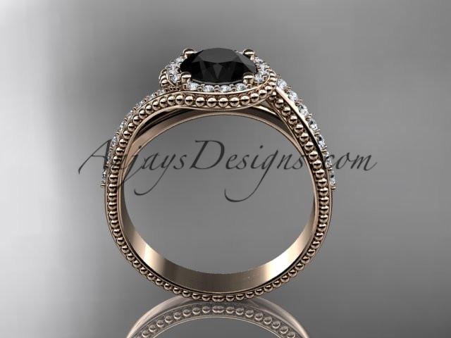 14kt rose gold halo diamond engagement ring with a Black Diamond center stone ADLR379 - AnjaysDesigns