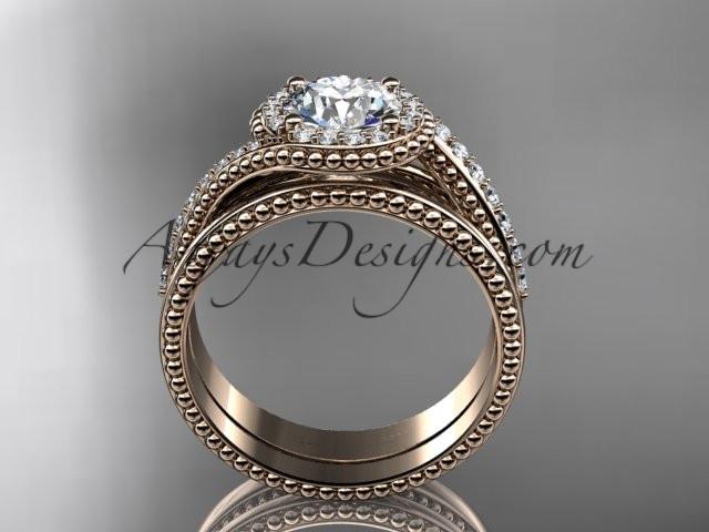 14kt rose gold halo diamond engagement set ADLR379S - AnjaysDesigns